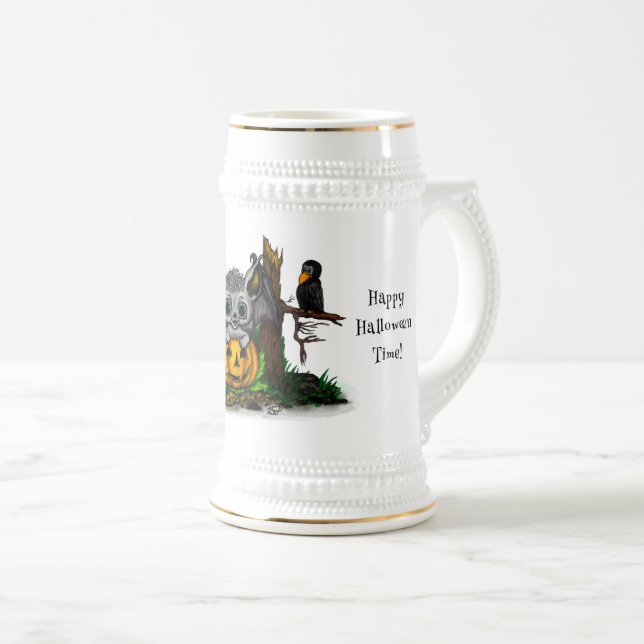 Waiting for Halloween , Cute Bat and Raven Beer Stein (Front Right)