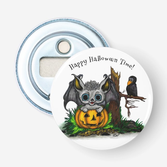 Waiting for Halloween , Cute Bat and Raven Bottle Opener (Front)