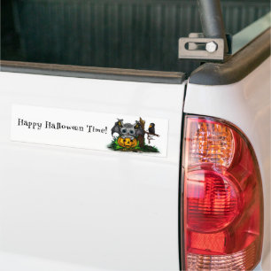 Waiting for Halloween , Cute Bat and Raven Bumper Sticker