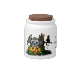 Waiting for Halloween , Cute Bat and Raven Candy Jar
