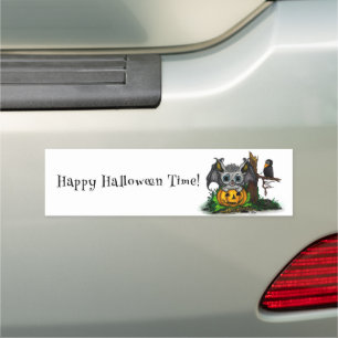 Waiting for Halloween , Cute Bat and Raven Car Magnet