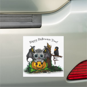 Waiting for Halloween , Cute Bat and Raven Car Magnet