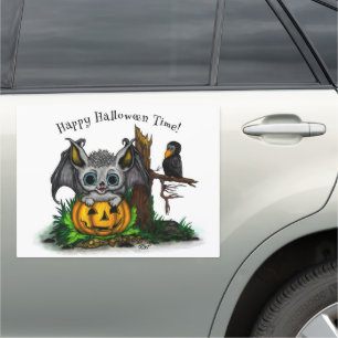 Waiting for Halloween , Cute Bat and Raven Car Magnet