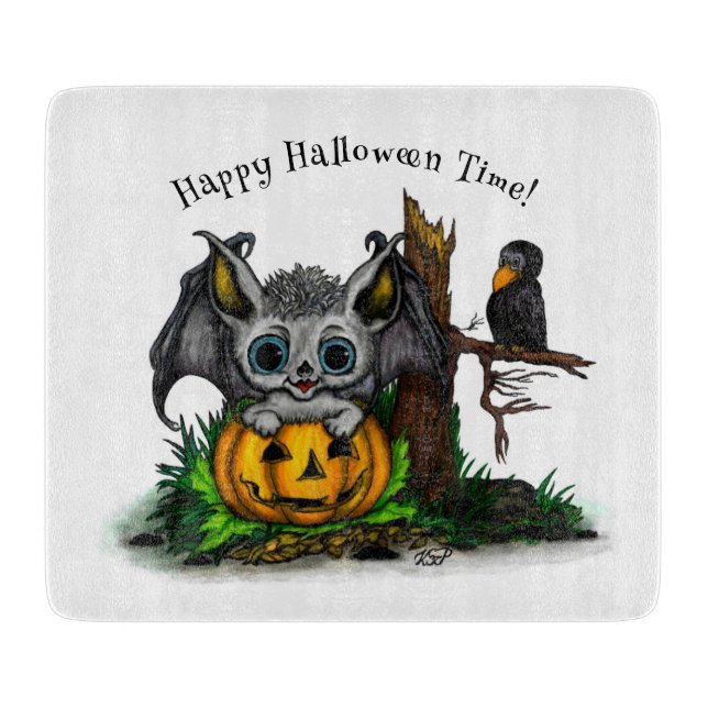 Waiting for Halloween , Cute Bat and Raven Cutting Board (Front)