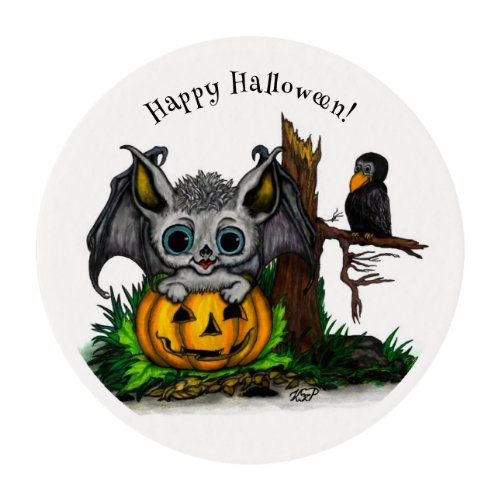 Waiting for Halloween  Cute Bat and Raven Edible Frosting Rounds