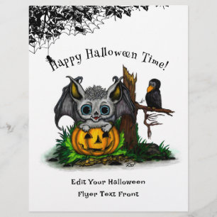 Waiting for Halloween , Cute Bat and Raven Flyer