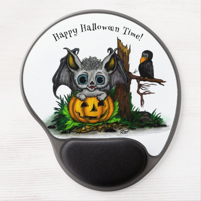 Waiting for Halloween , Cute Bat and Raven Gel Mouse Pad (Front)