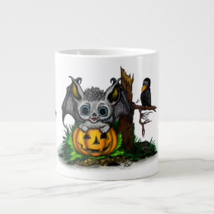 Waiting for Halloween , Cute Bat and Raven Giant Coffee Mug
