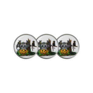 Waiting for Halloween , Cute Bat and Raven Golf Ball Marker