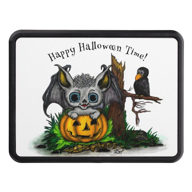 Waiting for Halloween , Cute Bat and Raven Hitch Cover (Front)