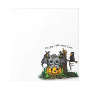 Waiting for Halloween , Cute Bat and Raven Notepad