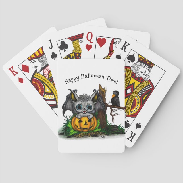 Waiting for Halloween , Cute Bat and Raven Poker Cards (Back)