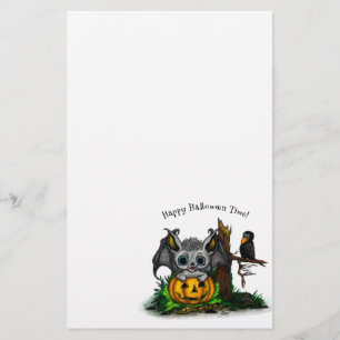 Waiting for Halloween , Cute Bat and Raven Stationery