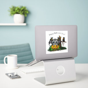 Waiting for Halloween , Cute Bat and Raven Sticker