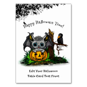 Waiting for Halloween , Cute Bat and Raven Table Number