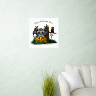 Waiting for Halloween , Cute Bat and Raven Wall Decal