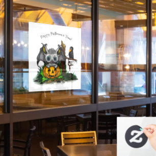 Waiting for Halloween , Cute Bat and Raven Window Cling