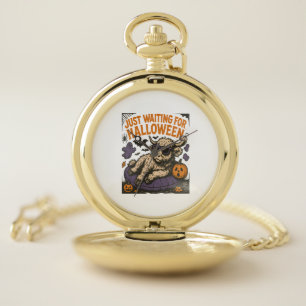 Waiting For Halloween Highland Cow Pocket Watch