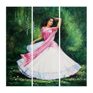 waiting for Krishna in Vrindavan- Figurative_Art Triptych