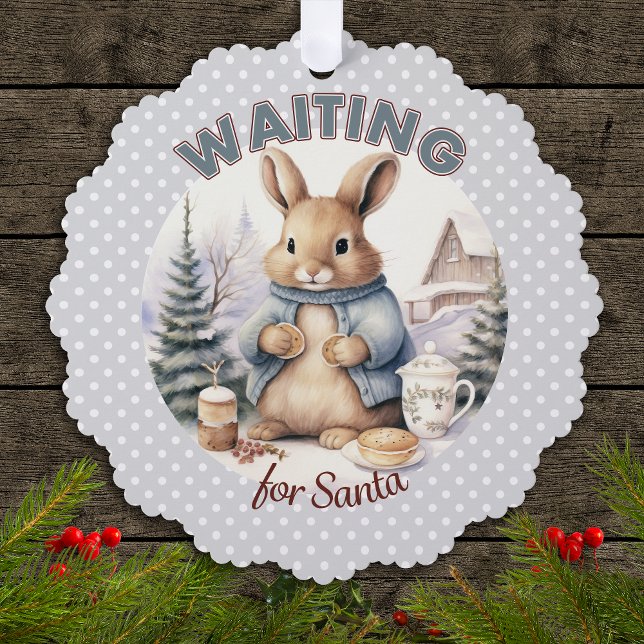 Waiting For Santa Adorable Bunny Rabbit Christmas Ornament Card (Merry Christmas!)