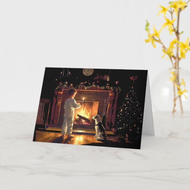 Waiting for Santa by the Fire Card (Yellow Flower)