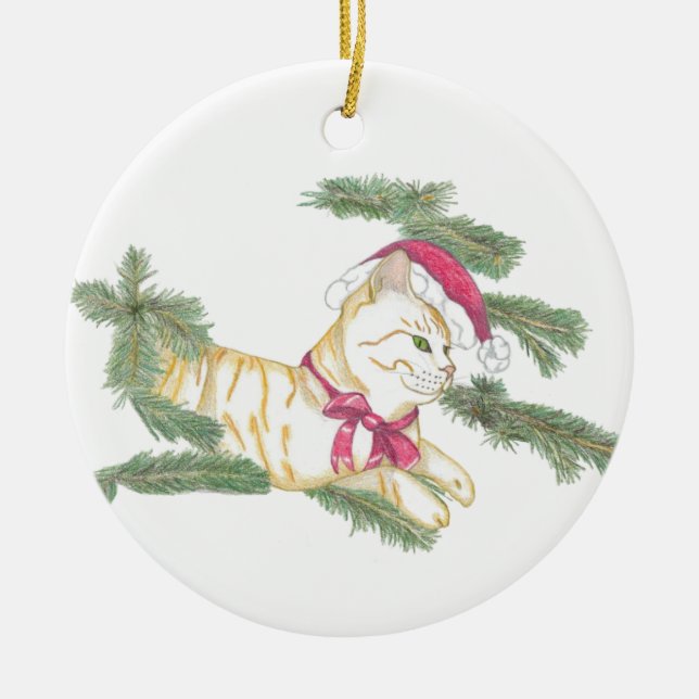 Waiting for Santa kitty Ceramic Ornament (Front)