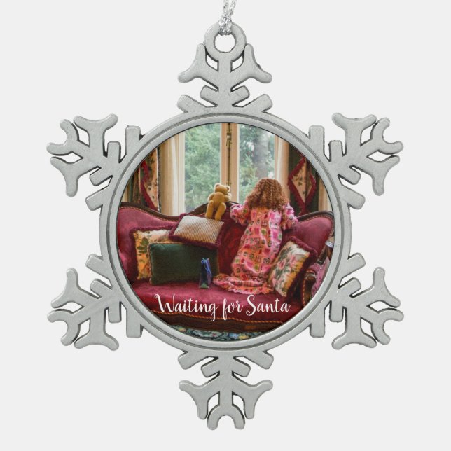 Waiting for Santa ~ Snowflake Framed Ornament (Front)