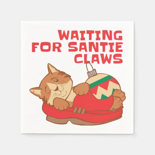Waiting for Santie Claws Cat Napkins