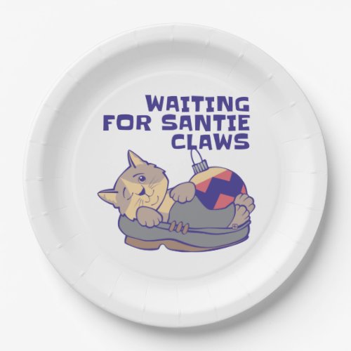 Waiting for Santie Claws Cat Paper Plates