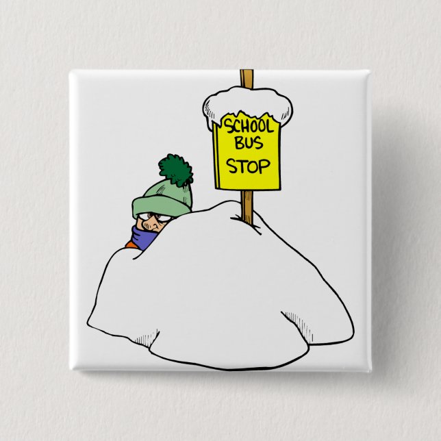 Waiting For School Bus In Winter Snow Button (Front)