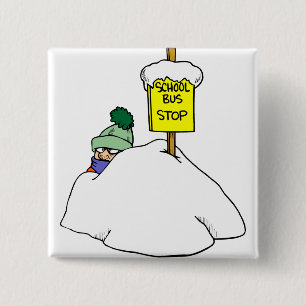 Waiting For School Bus In Winter Snow Button