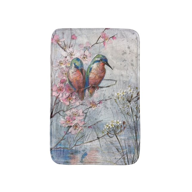 Waiting For Supper Kingfisher Bird   Bath Mat (Front Vertical)