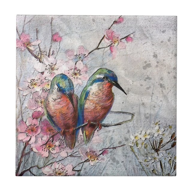Waiting For Supper Kingfisher Bird  Ceramic Tile (Front)