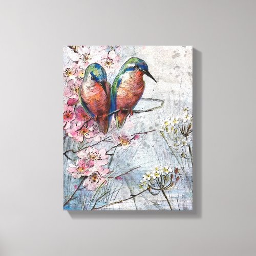 Waiting For Supper Kingfisher Bird Illustration Canvas Print