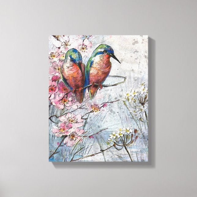 Waiting For Supper Kingfisher Bird Illustration Canvas Print (Front)