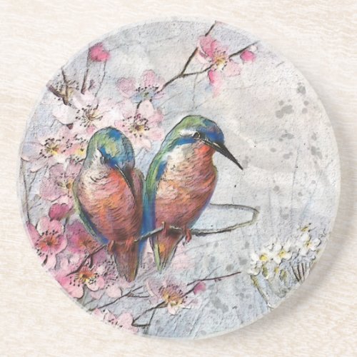 Waiting For Supper Kingfisher Bird Illustration   Coaster