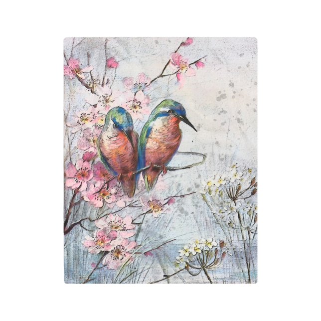 Waiting For Supper Kingfisher Bird Illustration   Metal Print (Front)