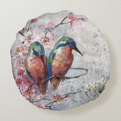 Waiting For Supper Kingfisher Bird    Round Pillow