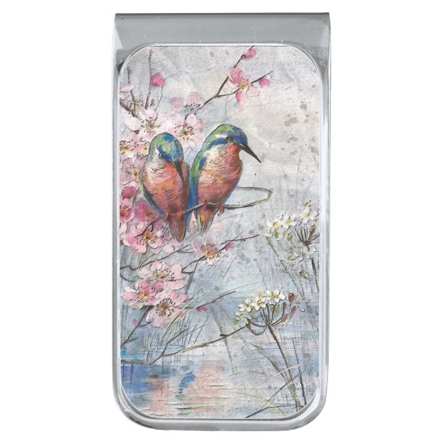 Waiting For Supper Kingfisher Bird     Silver Finish Money Clip (Front Vertical)