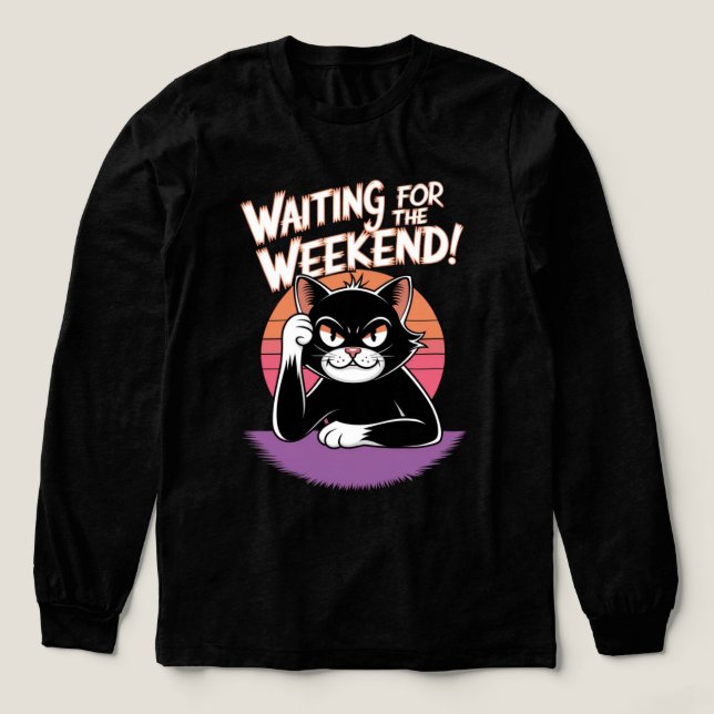 Waiting for the Weekend - Grumpy Cat Retro Sunset Tri-Blend Shirt (Design Front)