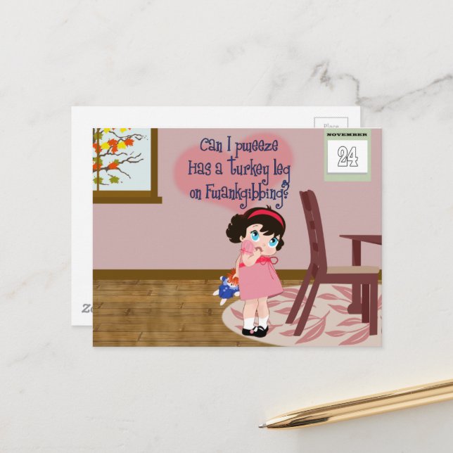 Waiting for Turkey Dinner Postcard (Front/Back In Situ)