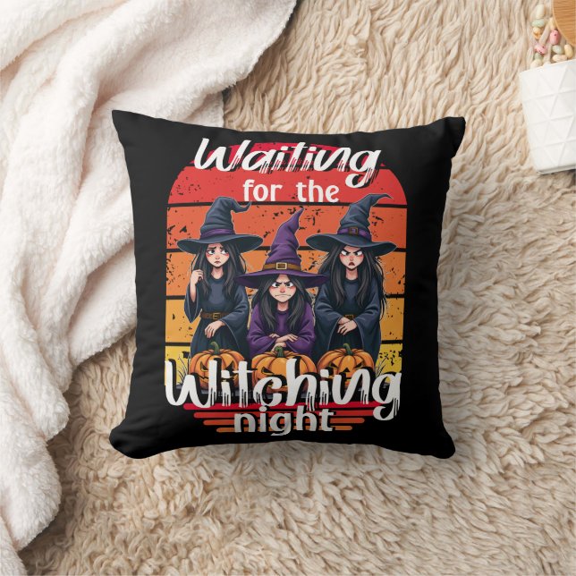 Waiting for Witching Night, Halloween Night Throw Pillow (Blanket)