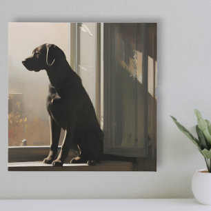 Waiting for You Labrador At Window Portrait Faux Canvas Print