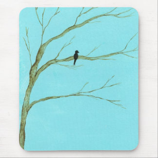 Waiting  - Lone Bird In Tree Original Art Mousepad