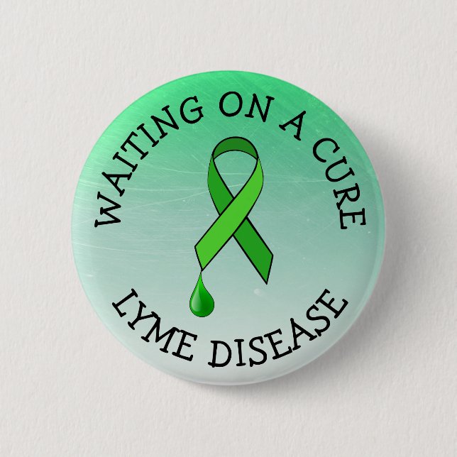 Waiting on a Cure, Lyme Disease Awareness Ribbon Button (Front)