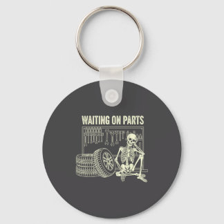 Waiting On Parts Skeleton Car Repair Mechanic Tech Keychain