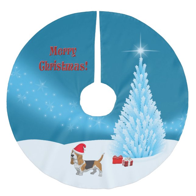 Waiting on Santa Basset Hound Christmas Tree Skirt (Front)