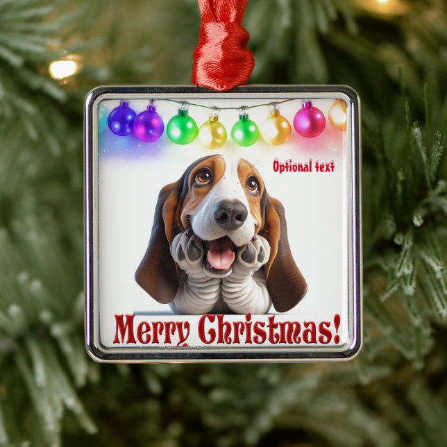 Waiting on Santa Basset Hound  Metal Ornament (Tree)