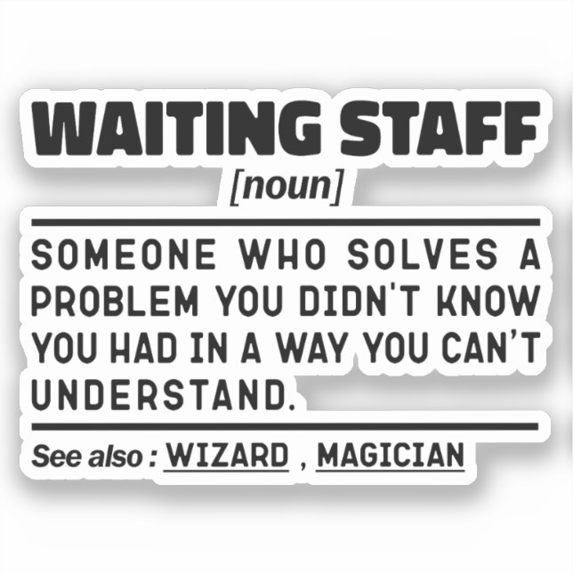 Waiting Staff Noun Definition Food Server Funny  Sticker (Front)
