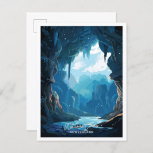 Waitomo Caves New Zealand Travel illustration Postcard